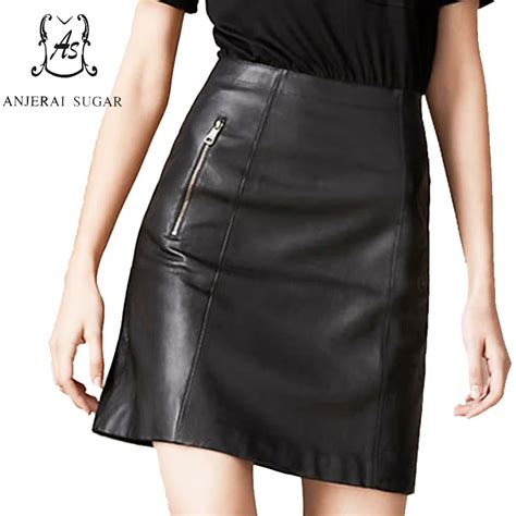 Spring Autumn Genuine Leather Short Skirts Womens Black Sexy Slim OL