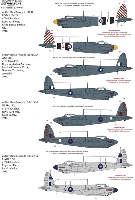 De Havilland Mosquito B Mk XVI PR 34 Collection 8 Schemes Xtradecal