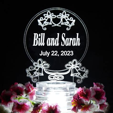 Personalized Wedding Bells Lighted Acrylic Led Wedding Cake Topper Finesselaserdesigns