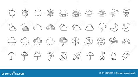 Reeks Getrokken Zwarte Weerpictogrammen Weerpictogrammen