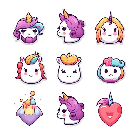 Set Emoticon Unicorn Sweet Cute Sticker Transparent Png Png