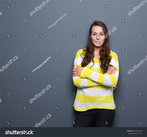 Portrait Attractive Young Woman Arms Crossed Stock Photo 216016270