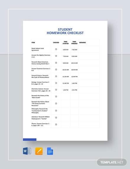 Free 21 Student Checklist Samples And Templates In Ms Word Pdf