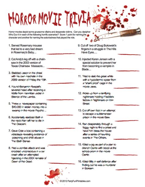 Horror Movie Trivia - Who Dun It? :: Party Fun Printables