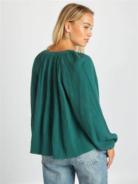 Blouse En Gaze De Coton Vert Kiabi