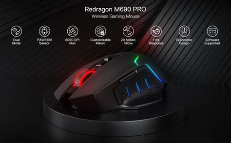 Amazon.com: Redragon M690 PRO Wireless Gaming Mouse, 8000 DPI Wired ...