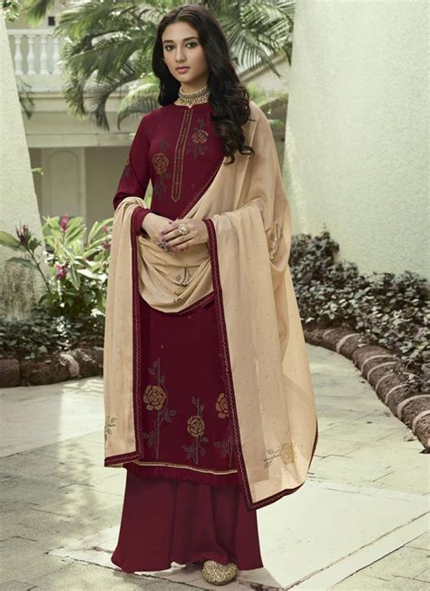 Buy Art Silk Palazzo Style Pakistani Salwar Kameez Online