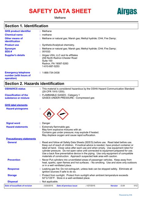 Safety Data Sheet Methane Docslib