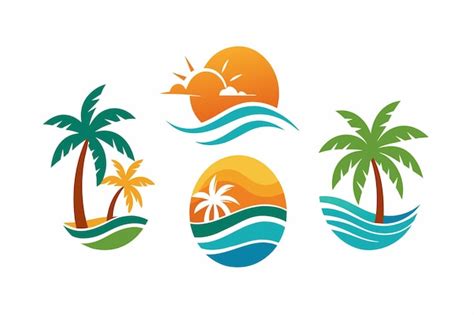 Un Conjunto De Iconos De Playas Tropicales Que Incluyen Palmeras Sol Y