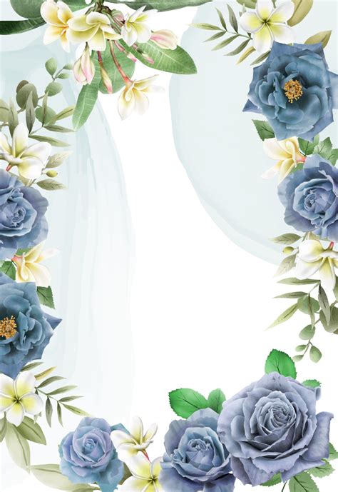 Elegant Royal Blue Roses Wedding Invitation Card Png