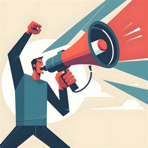 Vector Flat Illustration Poster Of A Man Screaming With A Loudspeaker