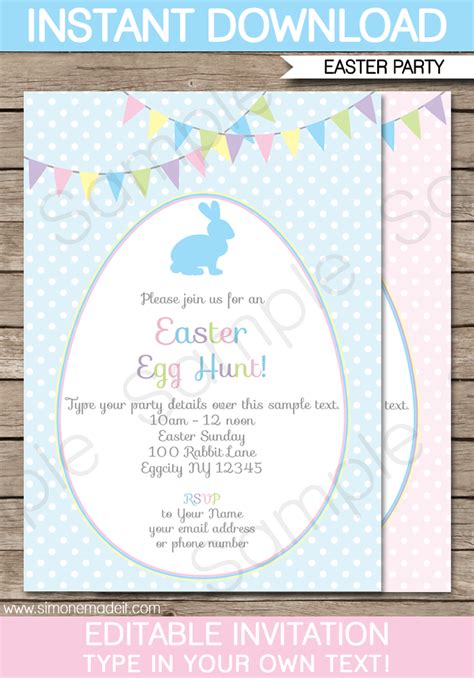 Easter Party Invitations | Easter Egg Hunt | Template