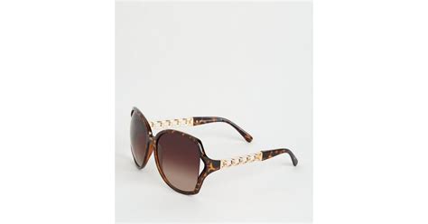 Dark Brown Tortoiseshell Effect Chain Sunglasses New Look