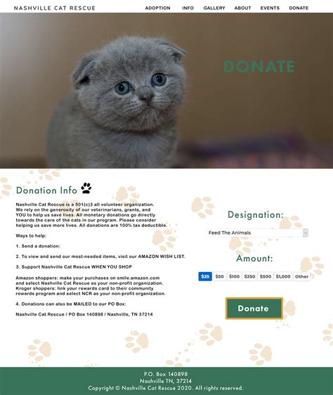 Nashville Cat Rescue Website Redesign on Behance