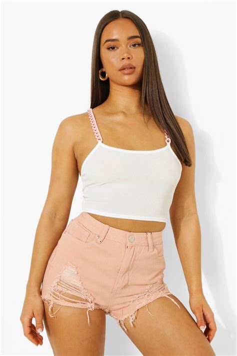 Rib Chain Strap Crop Top Boohoo