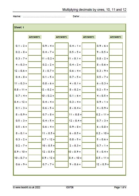 Multiplying Decimals Mental Maths Ks3 Teachit