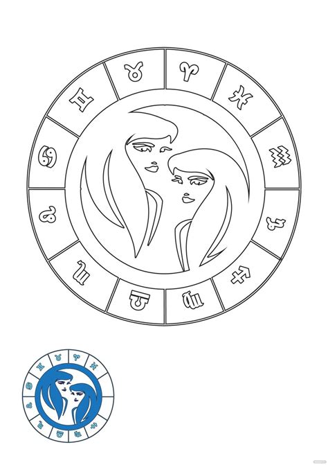 Coloring Zodiac Gemini Sign Pages Signs Adult Para Colorir Printable