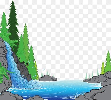 Descarga Gratis Cascada Monta A Pinos Paisaje Ilustraci N Png