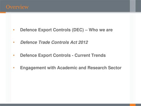 Defence Trade Controls Act Implementation Experience To Date Ppt