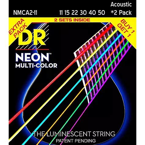 Dr Strings Hi Def Neon Multi Color Medium Light Acoustic Guitar Strings 11 50 2 Pack