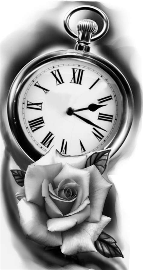 Pocket Watch And Rose Tattoo Design