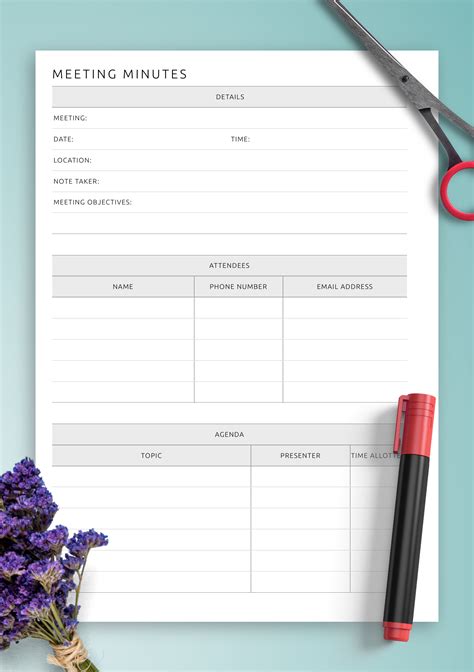 Download Printable Team Meeting Minutes Template PDF