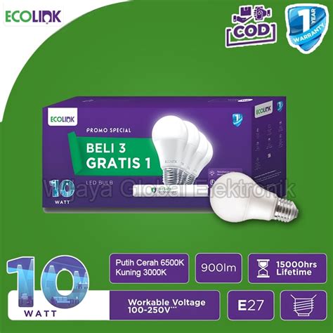 Jual Beli Gratis Lampu Led Bohlam Ecolink W Watt W Putih Cerah