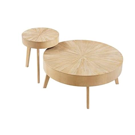 Gexpusm End Tables Living Room Set Of 2 Round Solid Natural Oak Wood