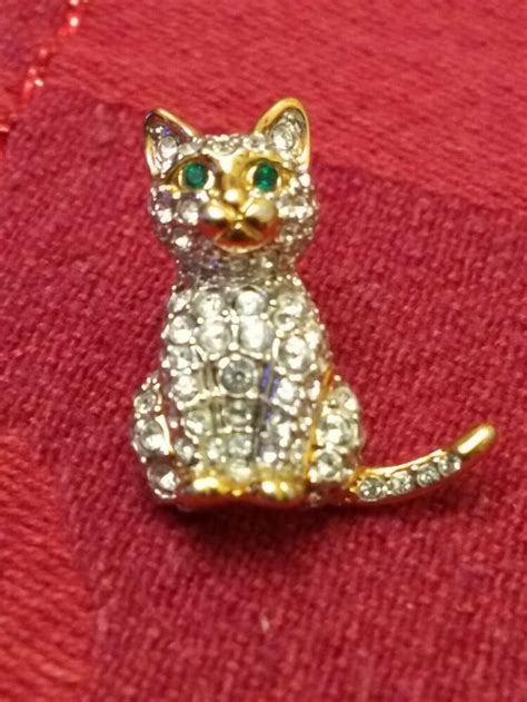 Vintage Swarowski Crystal Cat Pin Swarovski Tack Pin Cat Jewelry