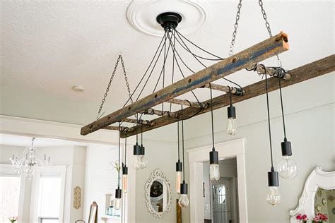 DIY Ladder And Edison Bulb Chandelier | B Vintage Style