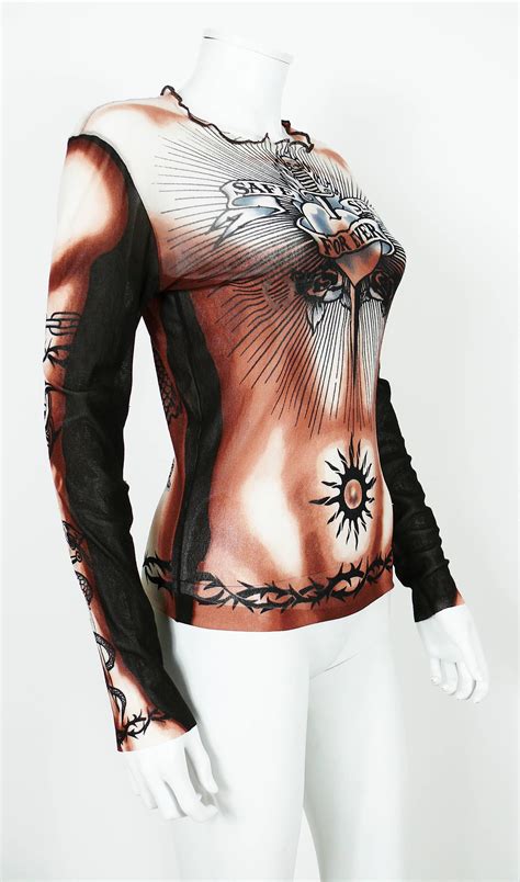 Jean Paul Gaultier Vintage Safe Sex For Ever Tattoo Mesh Unisex Top