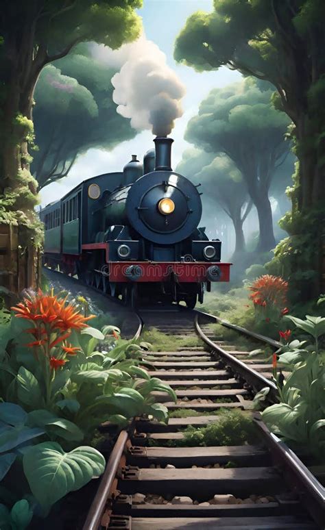 Stunning Concept Illustration Majestic Steam Train In Enchanting