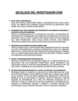 Decalogo Del Investigador Ovni PDF