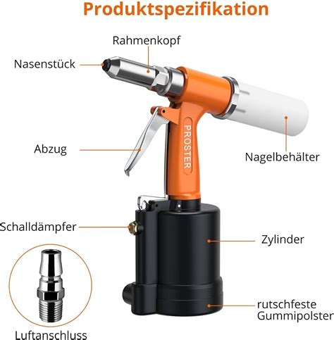 Druckluft Nietmutternzange Set Nietpistole Pneumatisch 500x Nieten 2