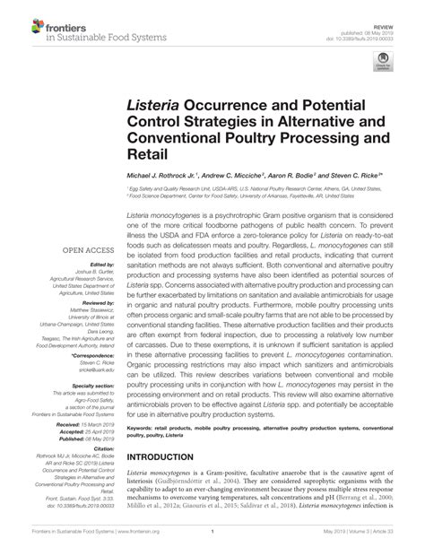 PDF Listeria Occurrence And Potential Control Strategies In