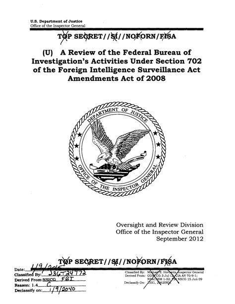 Doj Inspector General Report On Fbi Surveillance Under Fisa Section