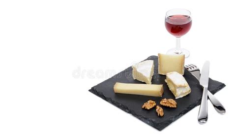 French Cheese Platter with a Glass of Red Wine Stock Photo - Image of ...