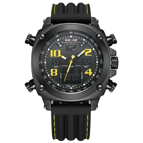 Relógio Masculino Weide Anadigi Wh 5208 Preto E Amarelo em Promoção