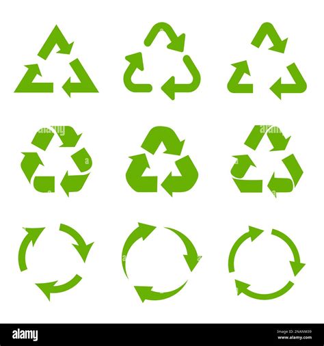 Set Of Green Recycle Arrows Icons On A White Background In A Flat