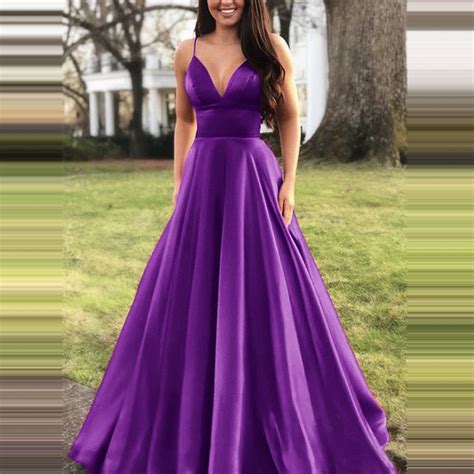 Azzakvg V Neck Sleeveless Evening Dress Solid Color Purple Xl