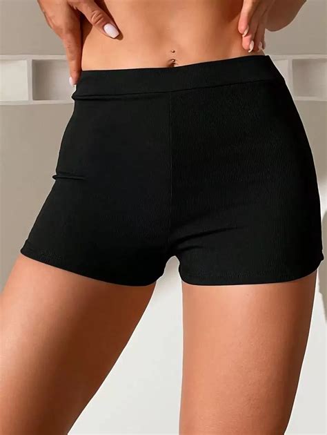 Swim Basics Summer Beach Solid Ribbed Knit Bikini Bottom Shein Usa