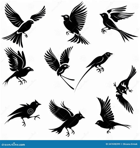 Bird Icon Set, Black and White Silhouettes, Sparrow Symbols, Bird Sign