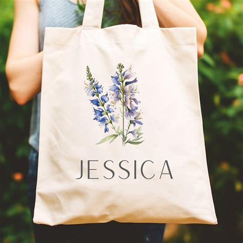 Personalized Custom Birth Flower Tote Bag Floral Tote Bag Personalized Name Canvas Tote Bag