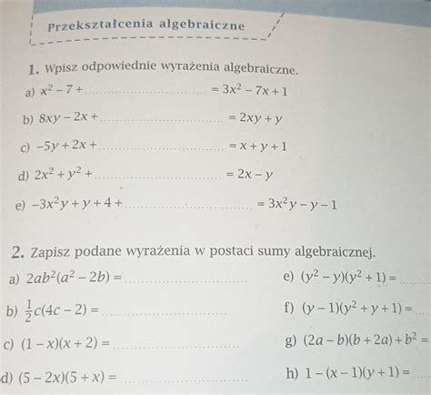 pls help potrzebuje tego na jutro wyrażenia algebraiczne Brainly pl