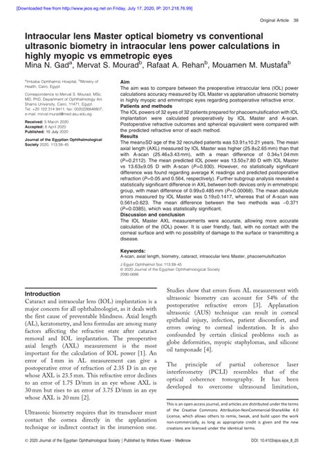 PDF Intraocular Lens Master Optical Biometry Vs Conventional