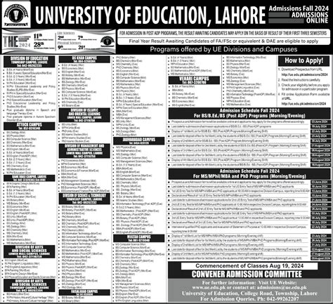 University Of Education Ue Lahore Admission Open 2024