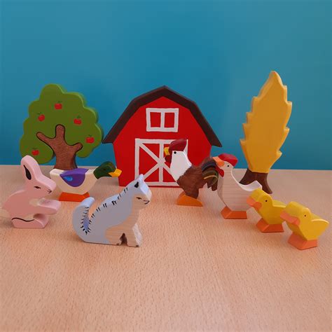 Natural Wooden Farm Animals Figures Set Handmade Farm Toys Etsy