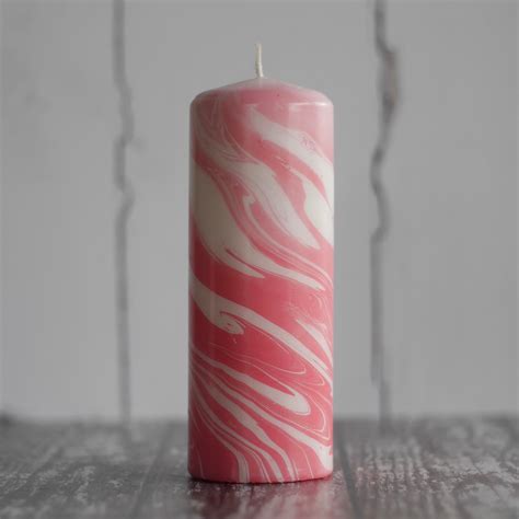 Large Rose Pink Marbled Pillar Candle Etsy