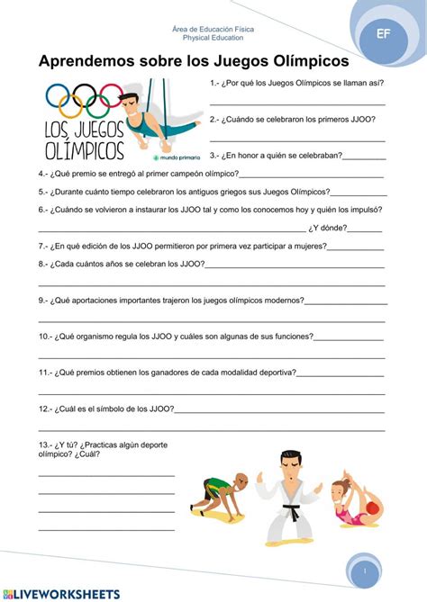 Aprendemos Sobre Los Juegos Ol Mpicos Worksheet School Subjects