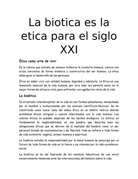 La Biotica Es La Etica Para El Siglo XXI La Biotica Es La Etica Para